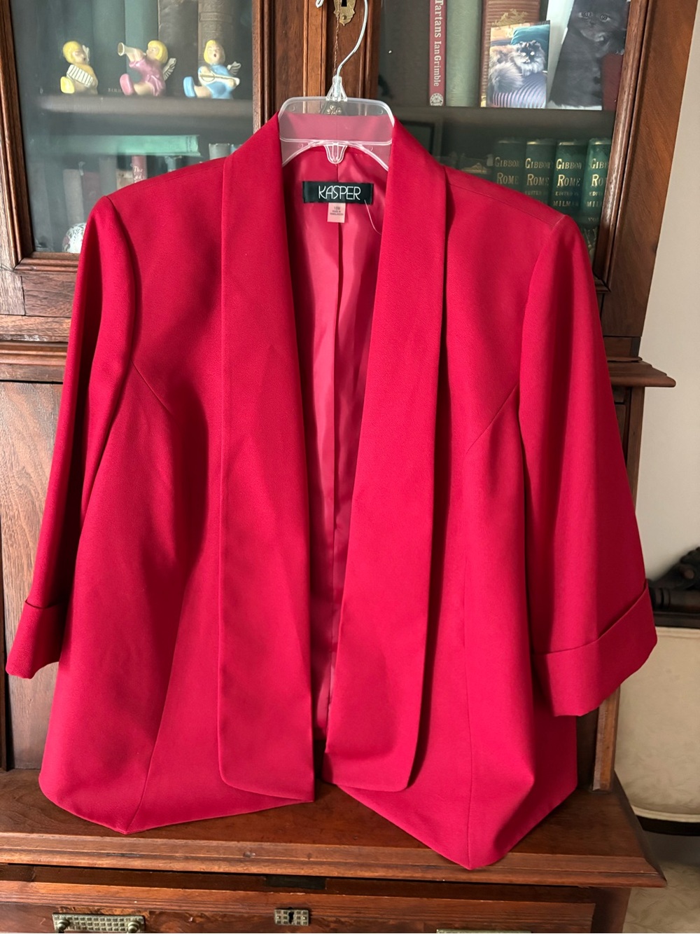Kasper: 18W, NWOT Women's Red Open-Front Shawl Collar Blazer Jacket - Picture 2 of 3